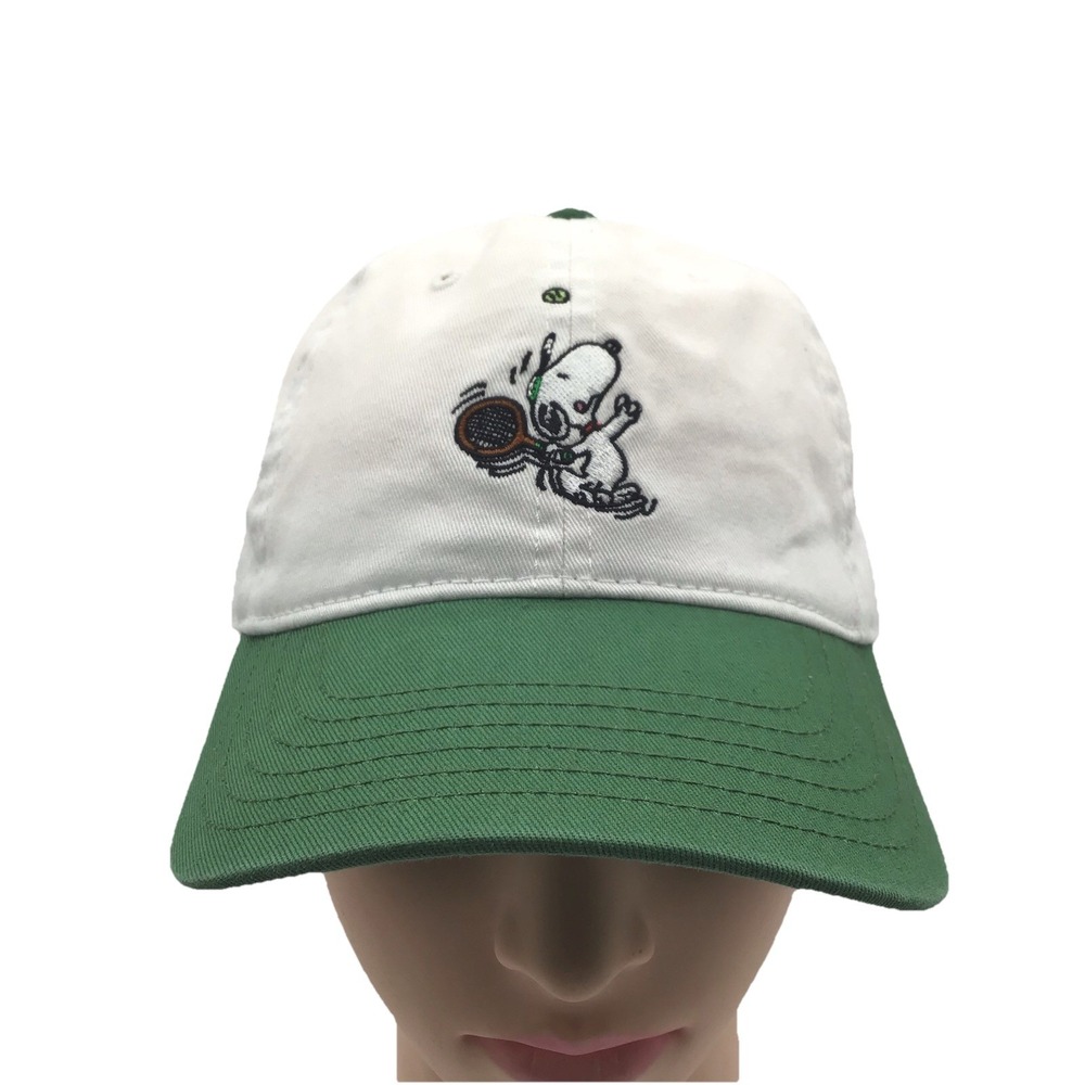 Peanuts Snoopy Tennis Dad Hat White Green Adjustable Strapback Cap OSFA Rare